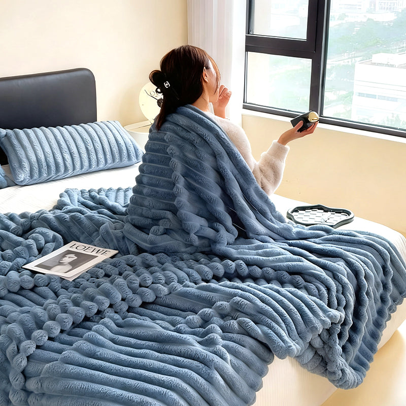 🛏️Sűrű nyúl plüss és tejbársony huzatú takaró