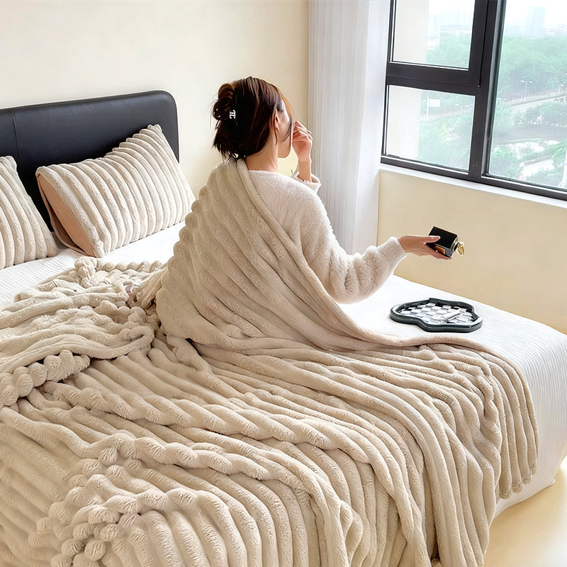 🛏️Sűrű nyúl plüss és tejbársony huzatú takaró