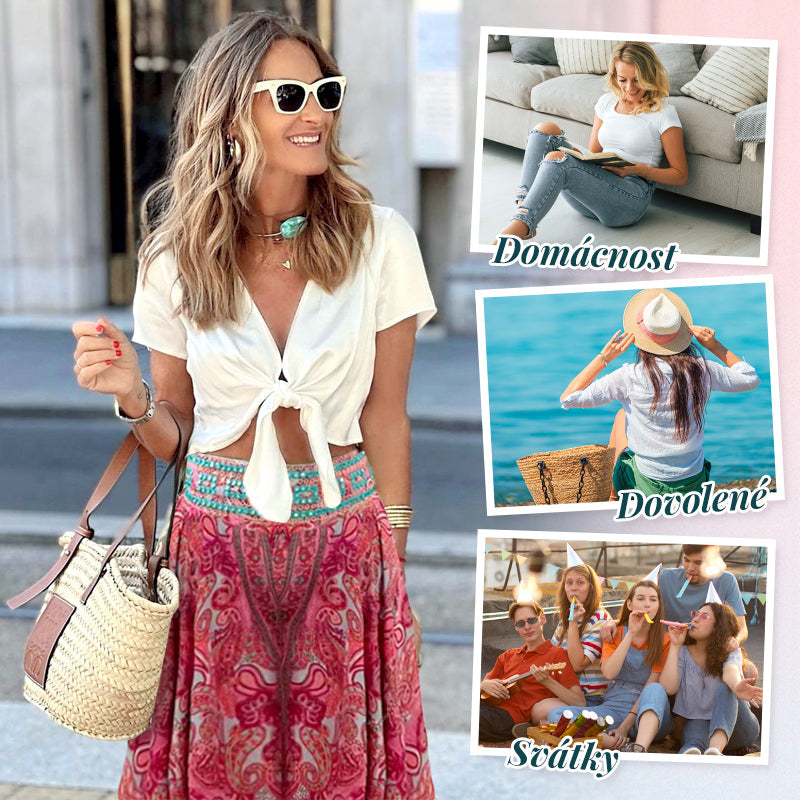 💕Etnikai mintás, rugalmas derekú nadrág🌸