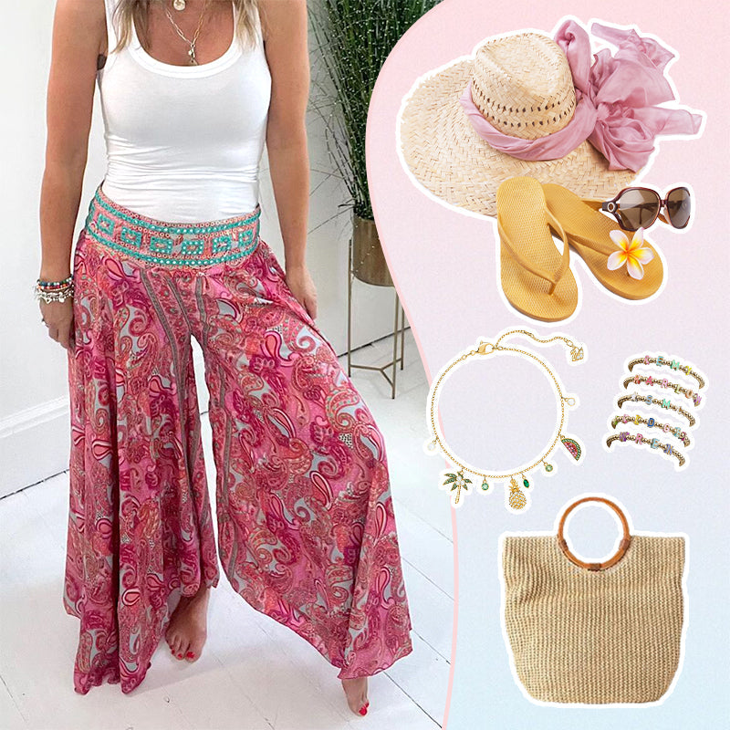 💕Etnikai mintás, rugalmas derekú nadrág🌸