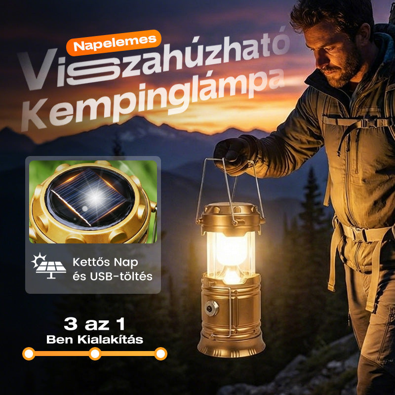 ⛺️Vízálló Kempinglámpa | Naperőműves, Összecsukható, Utazásbarát Töltéssel