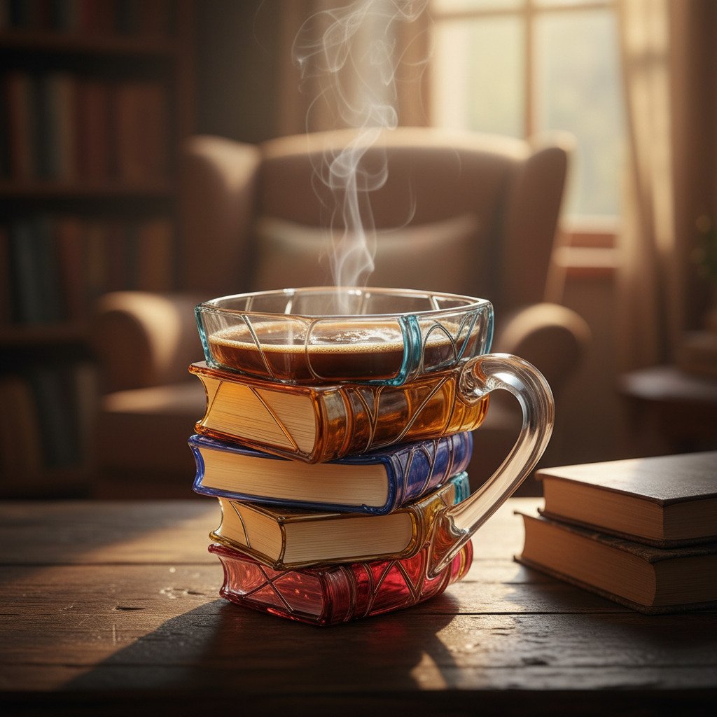 Kézműves könyvköteg ólomüveg bögre