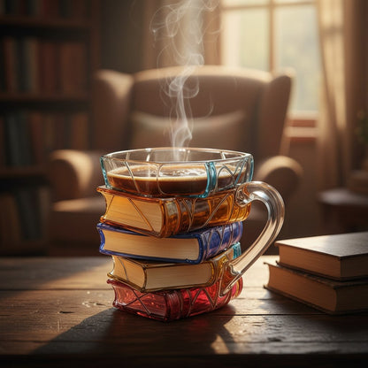 Kézműves könyvköteg ólomüveg bögre