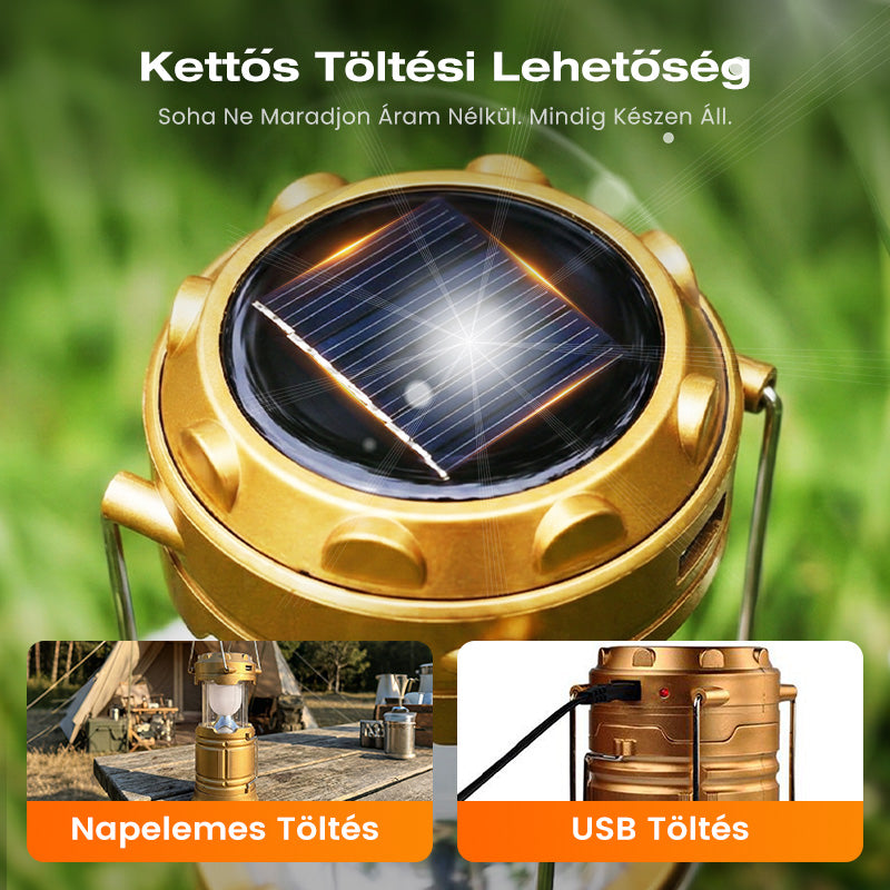 ⛺️Vízálló Kempinglámpa | Naperőműves, Összecsukható, Utazásbarát Töltéssel