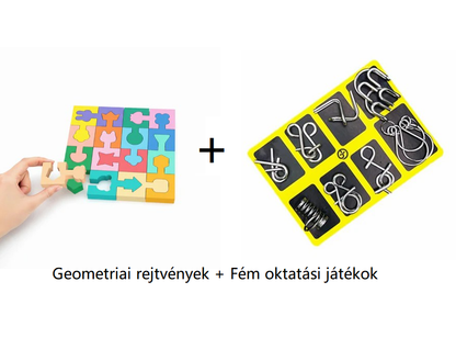Fából készült geometriai alakhoz illő puzzle kisgyermekek számára