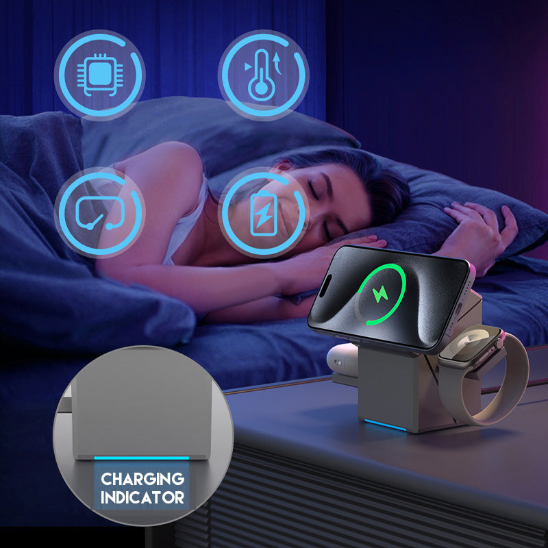 🔥⚡ 3 az 1-ben összecsukható mágneses vezeték nélküli töltőállomás