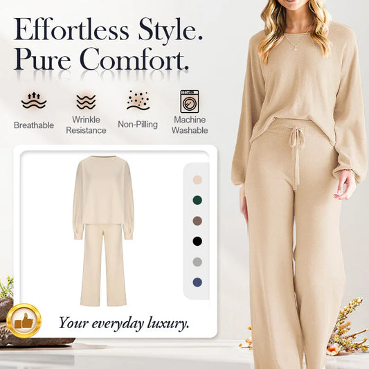 💖UTÓS NAPOS AKCIÓ - 50% KEDVEZMÉNY 💖 Női lezser, egyszínű felső és bő szárú nadrág kétrészes szett