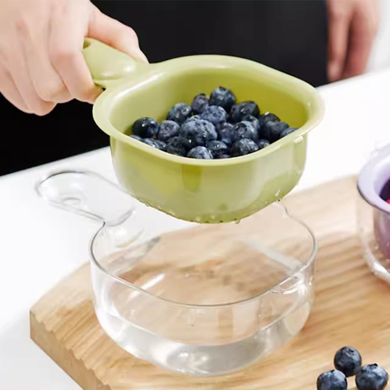 🔥Többfunkciós, kétrétegű gyümölcs- és zöldségleeresztő kosár fogantyúval🛎