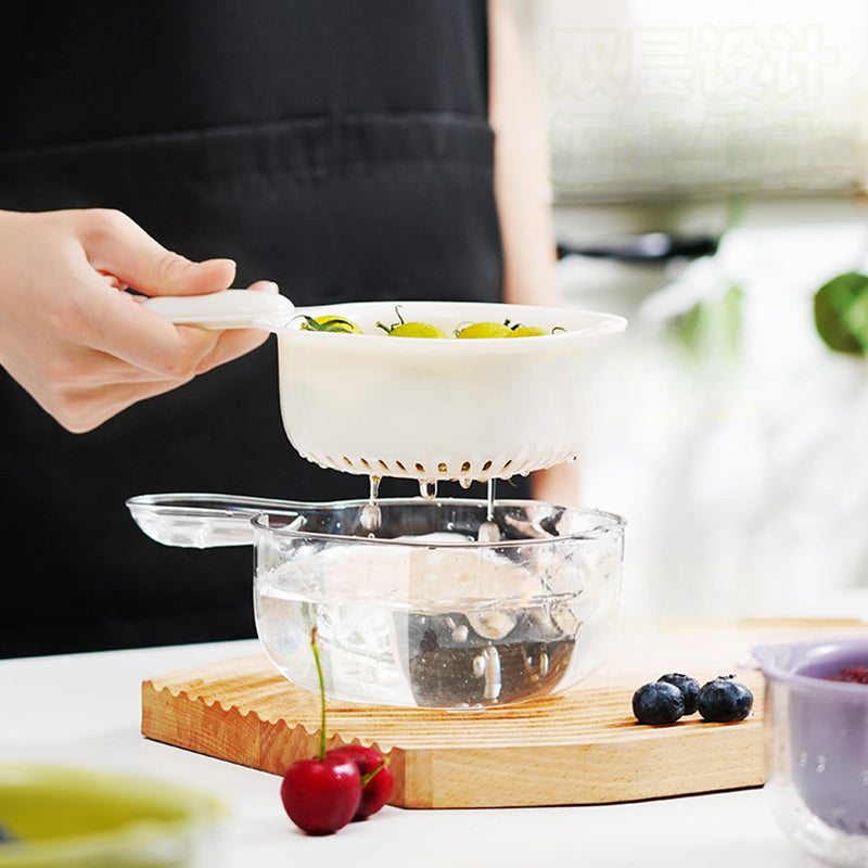 🔥Többfunkciós, kétrétegű gyümölcs- és zöldségleeresztő kosár fogantyúval🛎