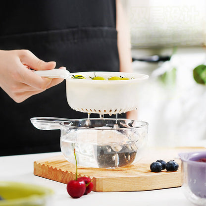 🔥Többfunkciós, kétrétegű gyümölcs- és zöldségleeresztő kosár fogantyúval🛎