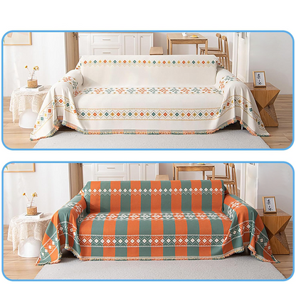 Fordítható bohém kanapéhuzat rojtokkal