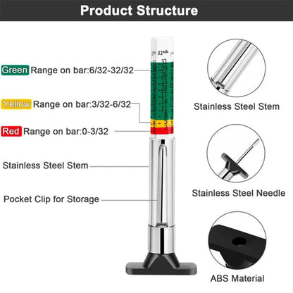 Hordozható autó gumiabroncs futófelület-mélységmérő