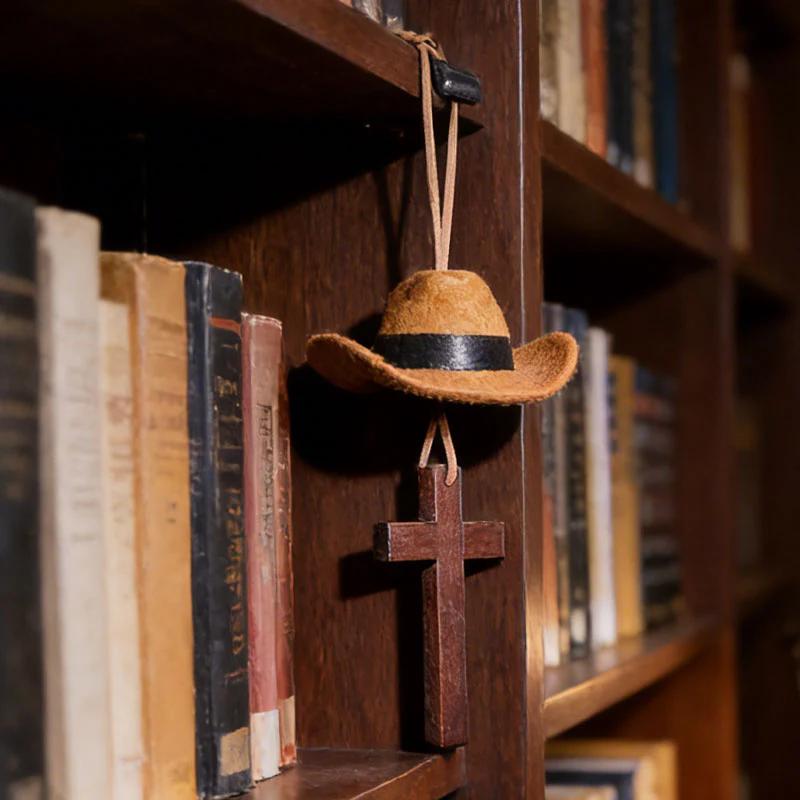 Cowboy kalap és kereszt autó dísz