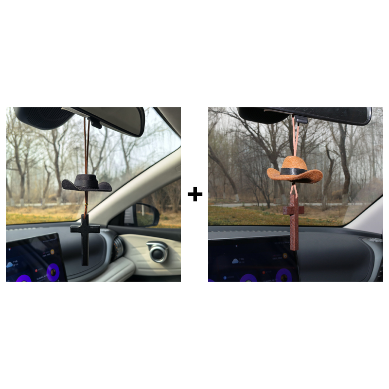 Cowboy kalap és kereszt autó dísz