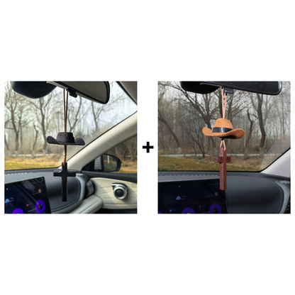 Cowboy kalap és kereszt autó dísz